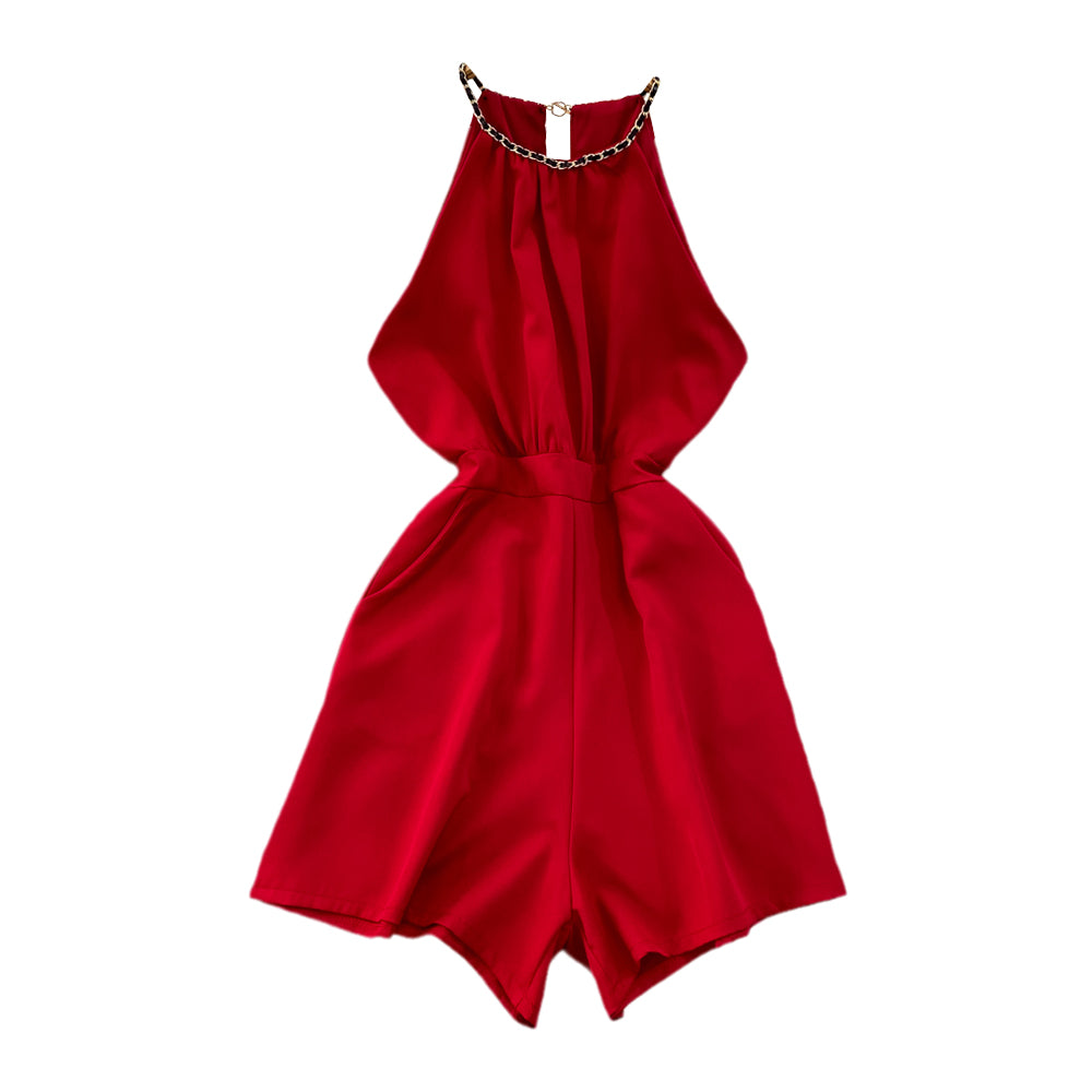 Solid Color Backless Wide-leg Jumpsuit