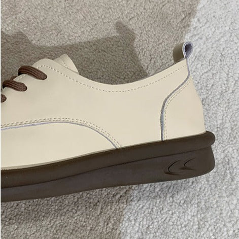 Round-toe Lace-up Flat Soft PU Shoes