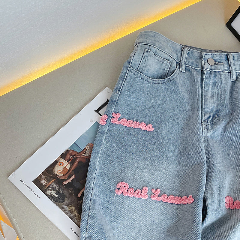 Embroidered Monogram Straight-leg Jeans