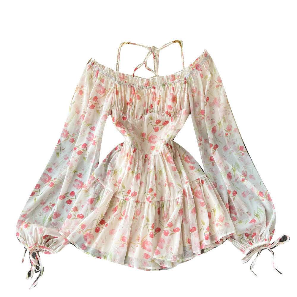 Dress With Bubble Sleeves And Square Collar