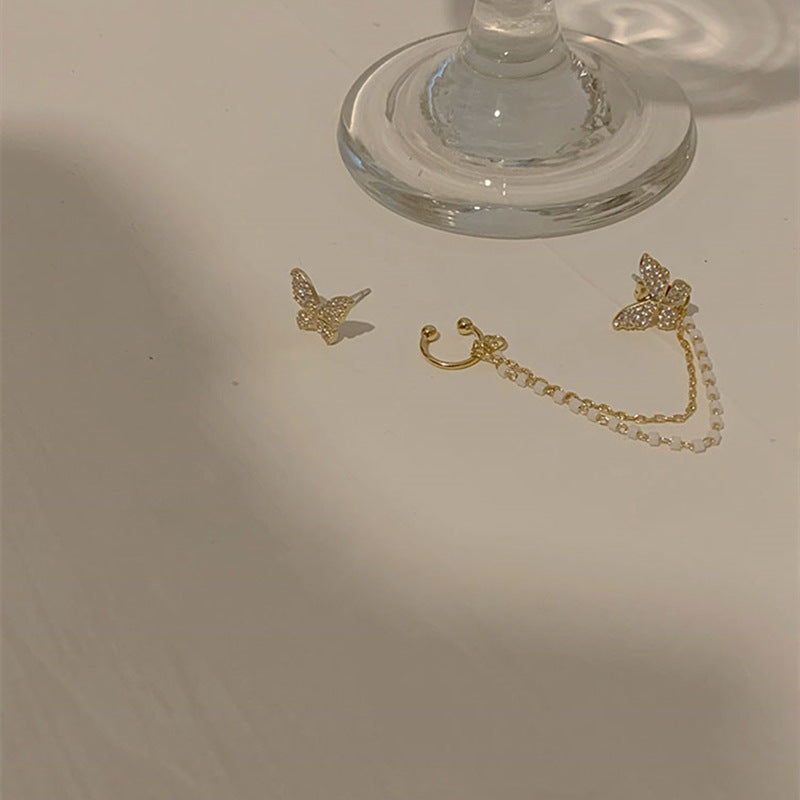Diamond-studded Bow Tassel Earrings