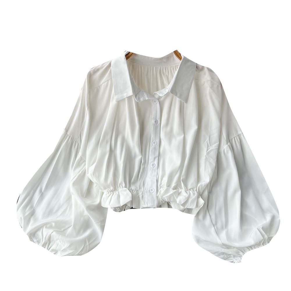 Puffy Sleeve Lapeled Short Blouse