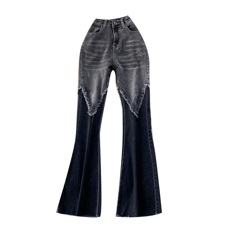 Patchwork Ruffle-trimmed Flared Jeans