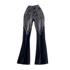Patchwork Ruffle-trimmed Flared Jeans