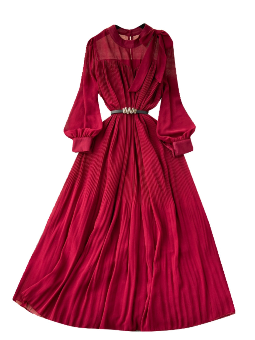 Bow-tie Pleated Chiffon Maxi Dress