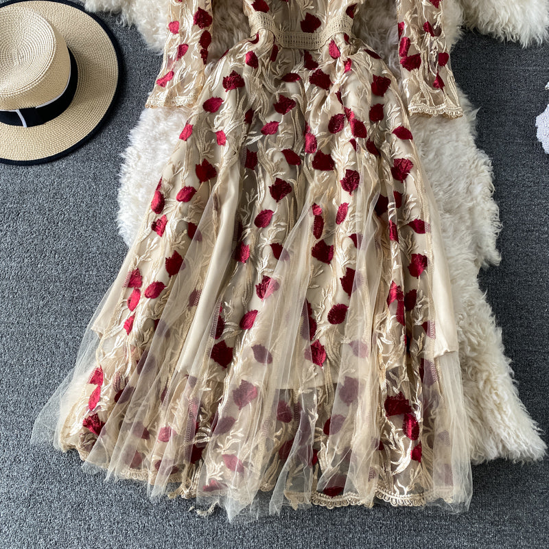 Vintage Embroidered Floral Mesh Dress