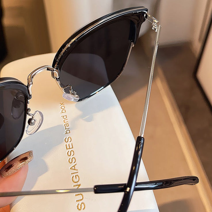 Oversized Metal Half-Frame Sunglasses