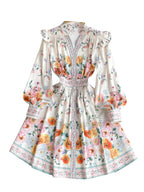Courtly Floral Printed Ruffled Shirt Dress
