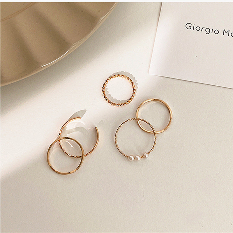 Pearl Wave Metal Ring 5Pcs Set