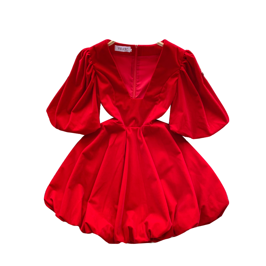 Vintage V-neck Puffy Suede Dress