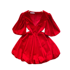 Vintage V-neck Puffy Suede Dress