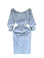 Off-shoulder Single-breasted Blue Dress