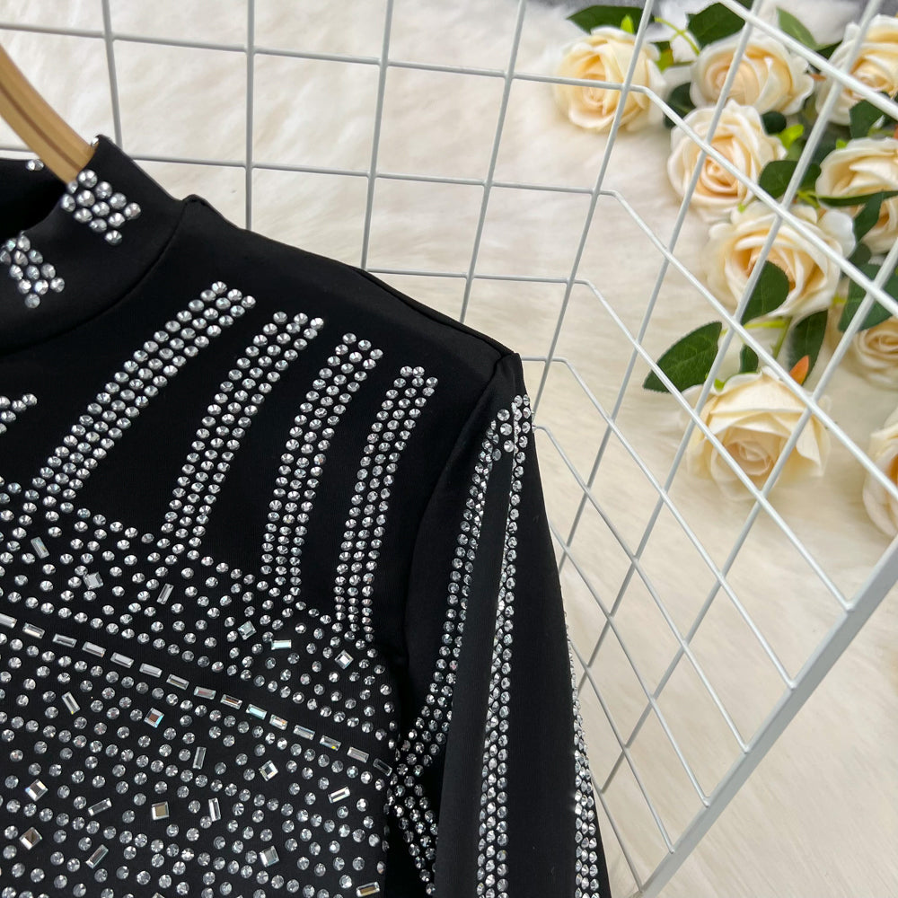 Top&Fishtail Skirt Rhinestone Studded 2Pcs