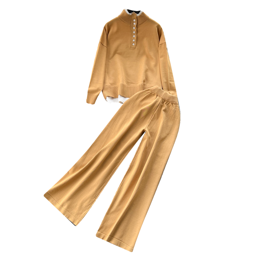 Color Blocking Jumper&Trousers Knitted 2Pcs