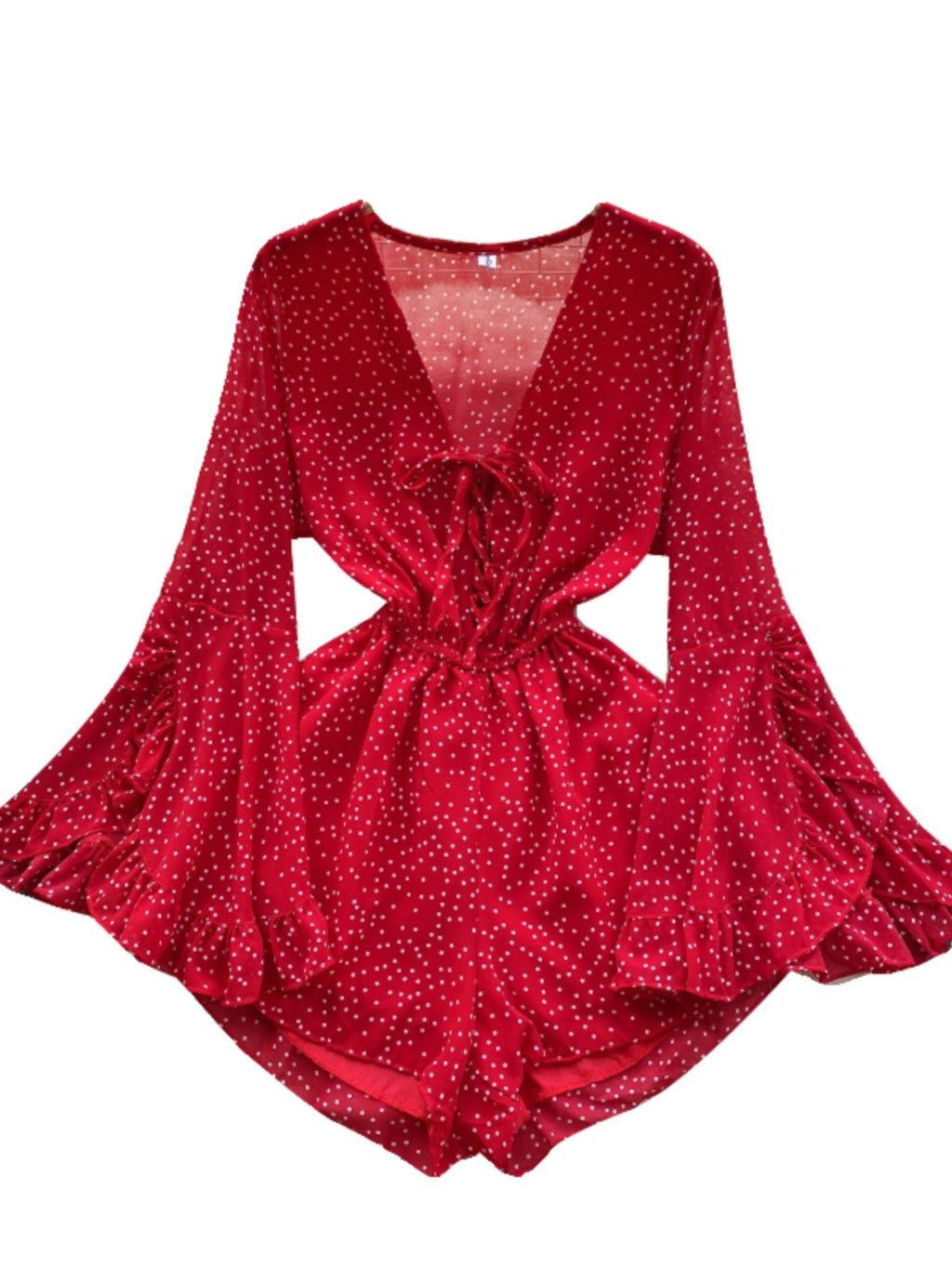 V-neck Lace-up Polka Dot Rompers