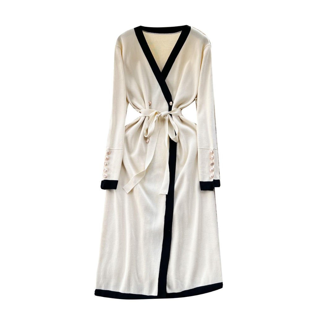 Color Blocking Knitted Cardigan Dress