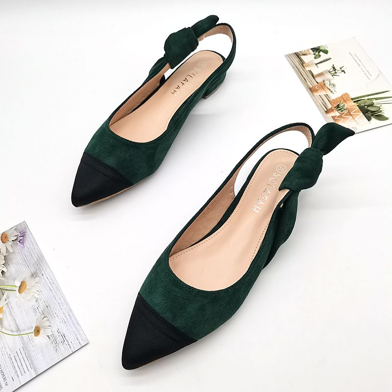 Low Heel Pointy Patchwork Color Kink Flats