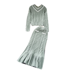 Twist-knitting Sweater&Fishtail Skirt 2Pcs