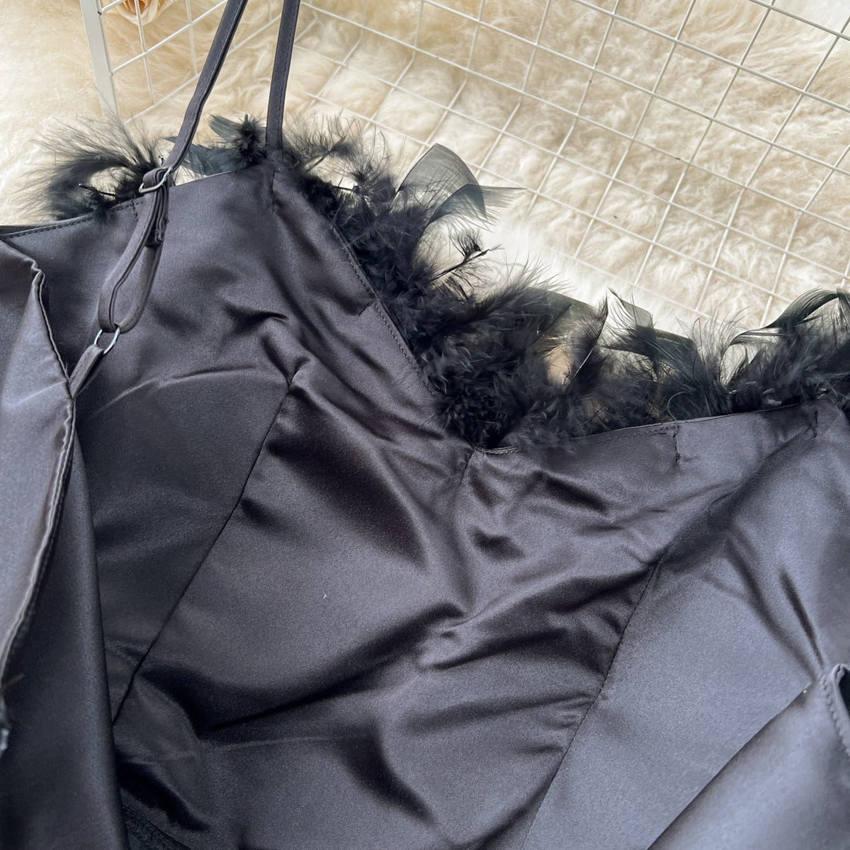 Vintage Feather Mesh Patchwork Slip Dress