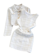 Tweed Plaid Blazer&Skirt 2Pcs