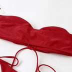 Solid Color Pleated Lace-up Bikini