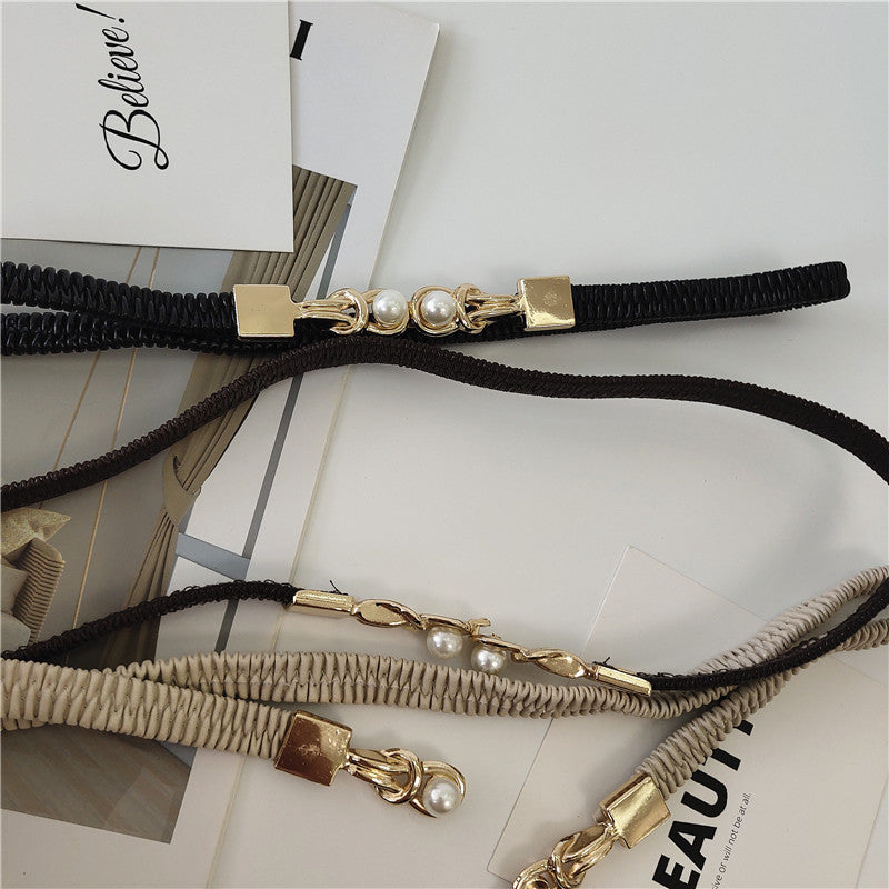 Vintage Pearl Pair Clasp Pleated Belt