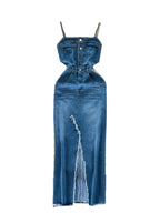 Vintage Denim Split Slip Dress