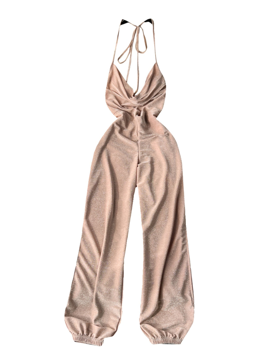 Draped Collar Backless Halter Jumpsuit