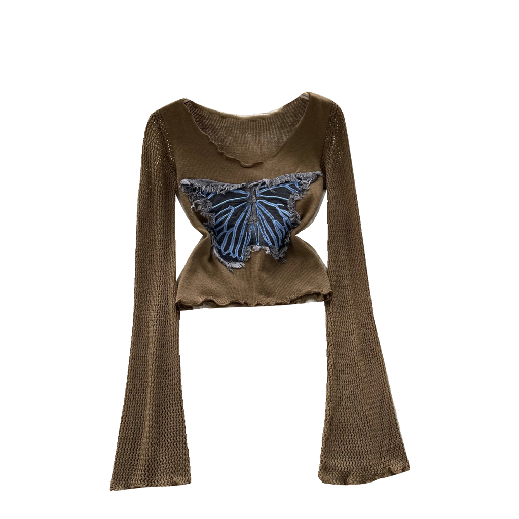 Vintage Distressed Butterfly Pattern Knitwear