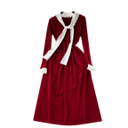 Color Blocking Bow-tie Collar Knitted Dress