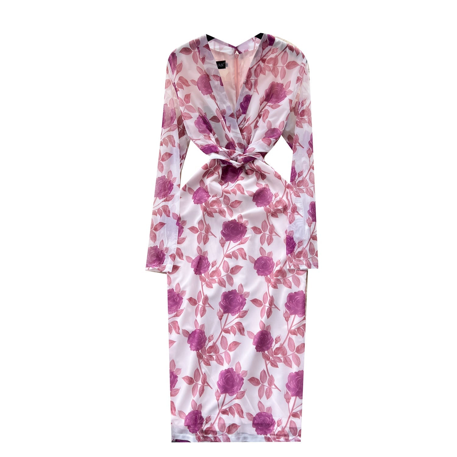 Vintage V-neck Long-sleeve Floral Dress