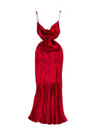 Vintage Draped Glossy Red Slip Dress