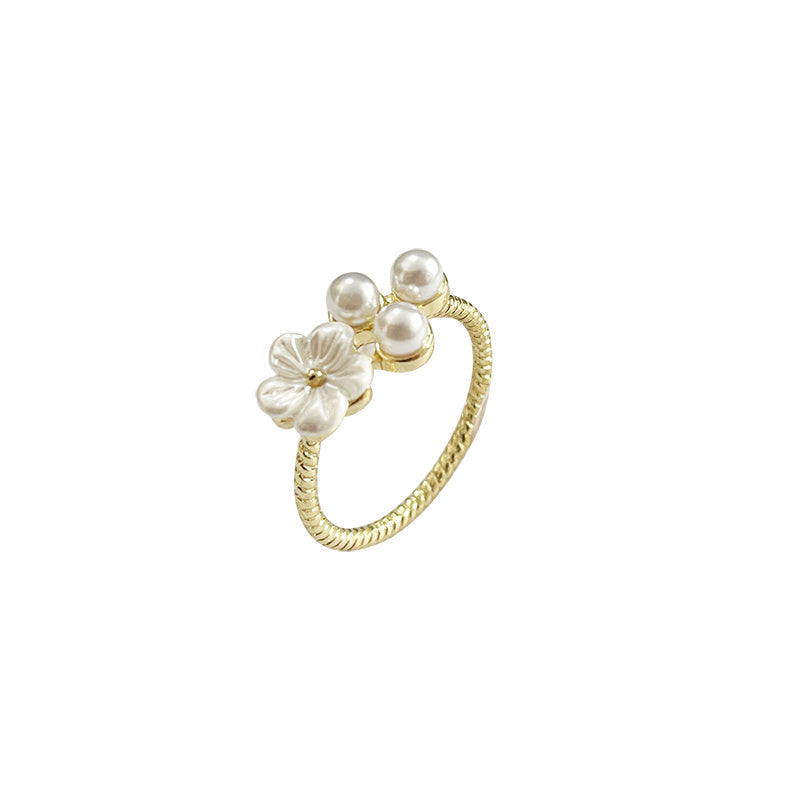 Flower Pearl Patchwork Alloy Ring