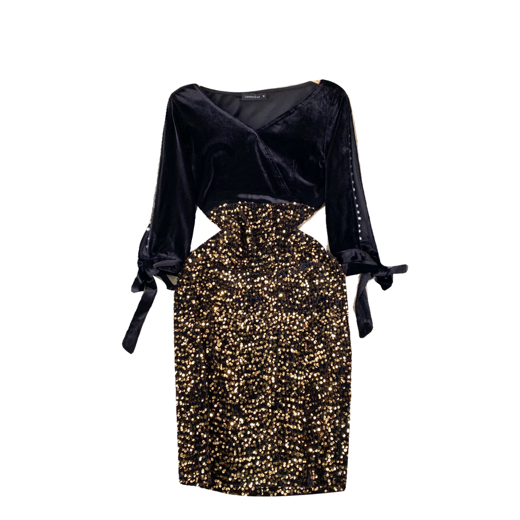 Elegant Sequin Patchwork Velvet Dress