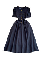 French Style Heart Buttons Black Dress
