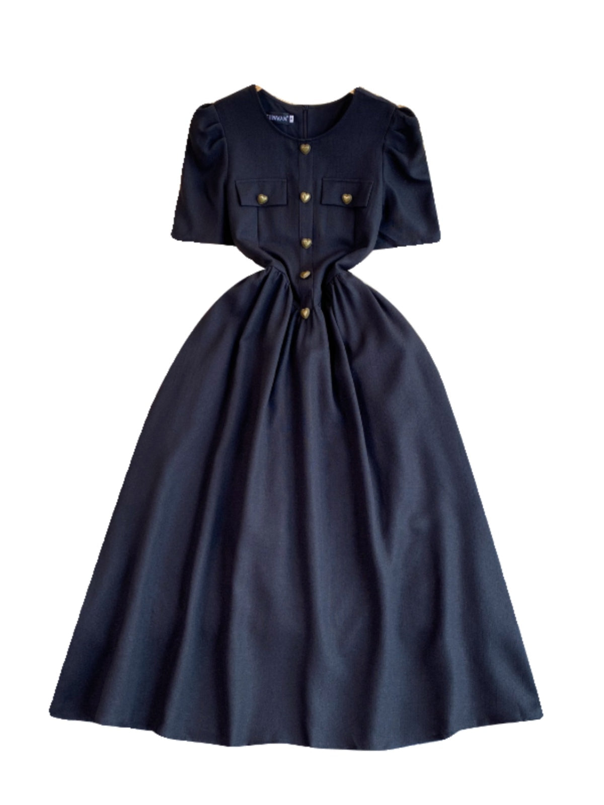 French Style Heart Buttons Black Dress