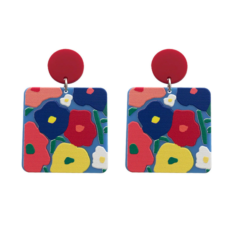 Oil Painting Style Coloured Floral Earrings