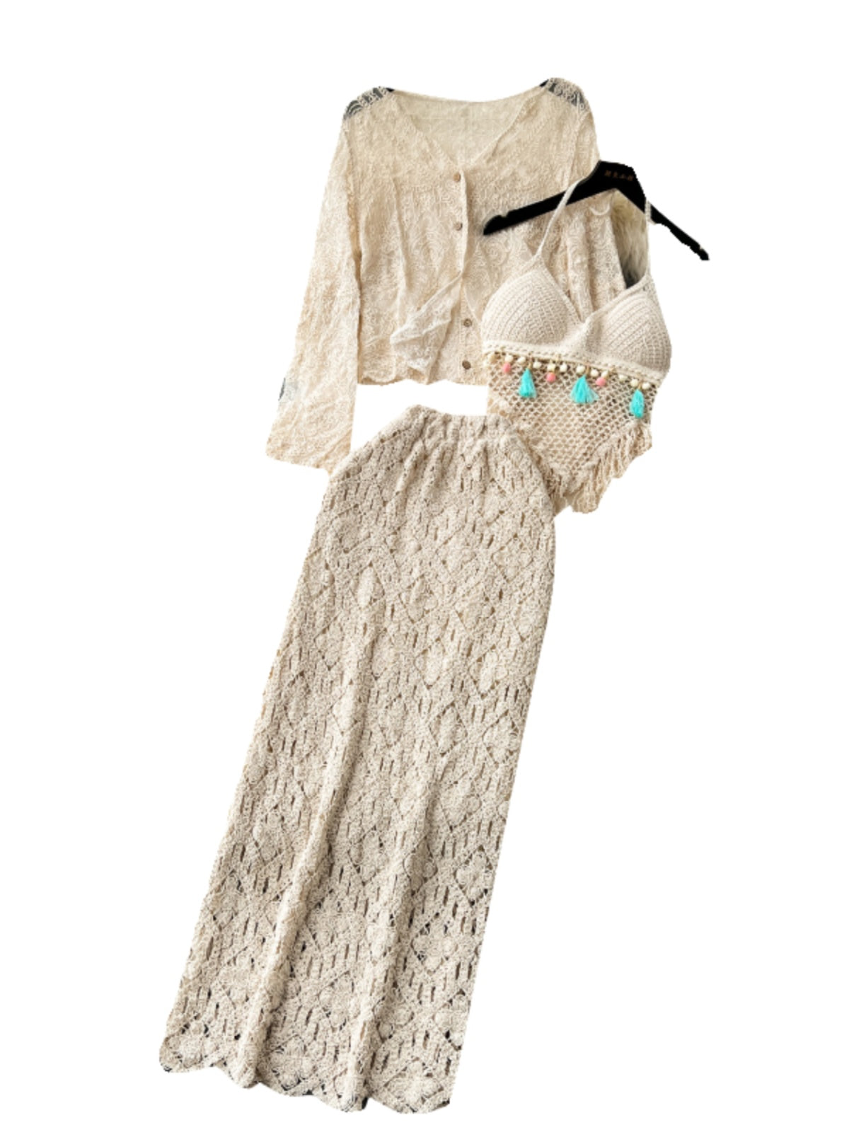 Cardigan&Camisole&Skirt Hollowed 3Pcs