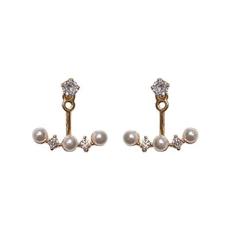 Silver Needle Pearl Rhinestone Ear Stud
