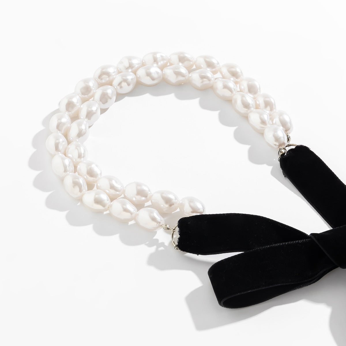 Courtly Velvet Bow Pearl Necklace&Bracelet