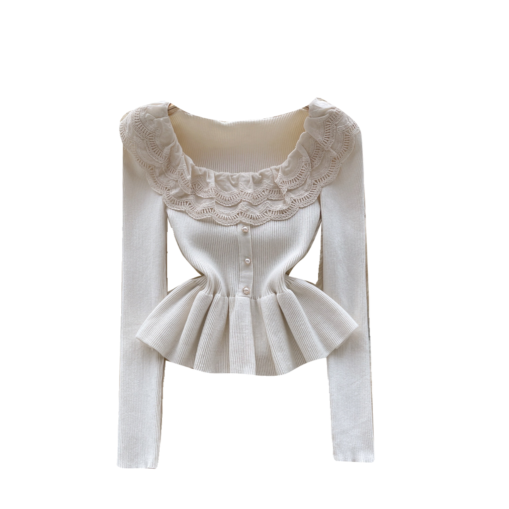 Sweetie Lace Patchwork Ruffled Knitwear