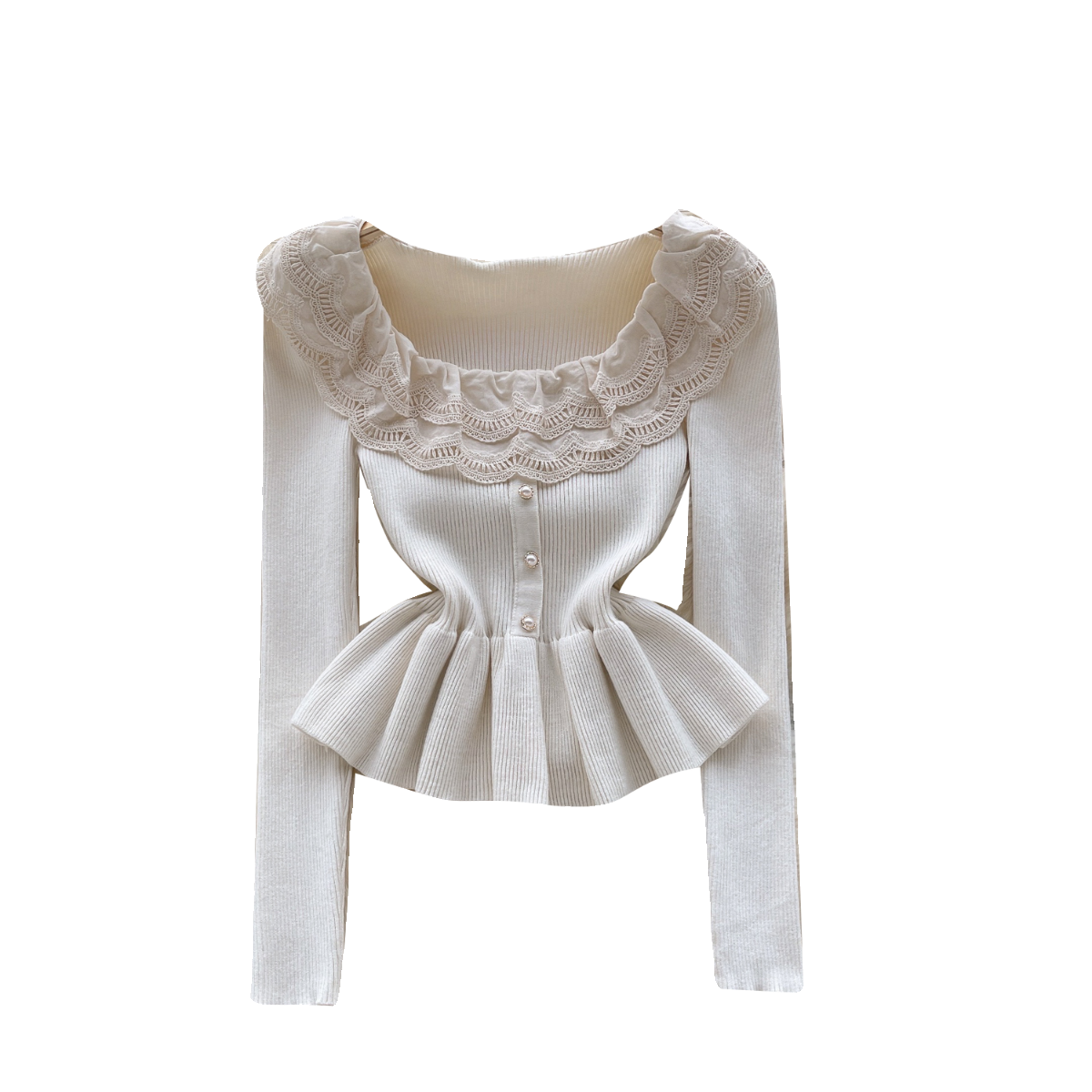 Sweetie Lace Patchwork Ruffled Knitwear