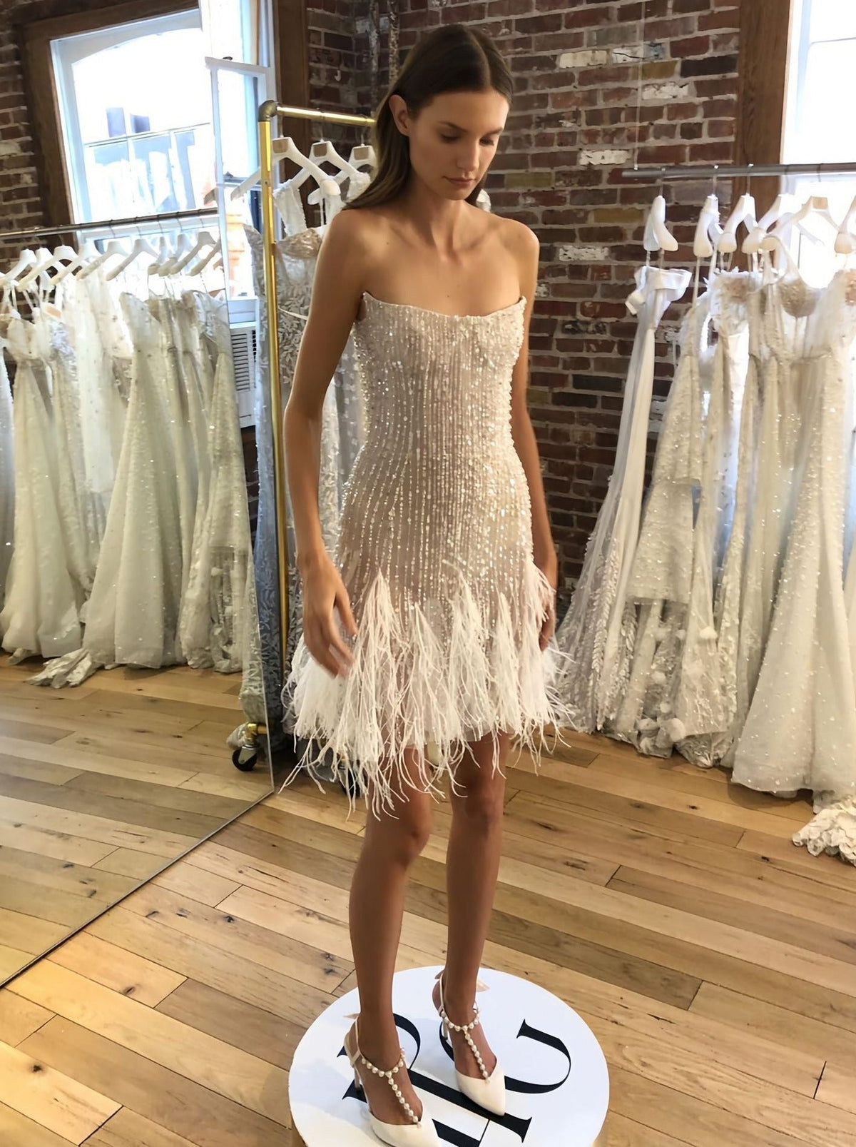 Strapless Sequined Tassel Hem Dress
