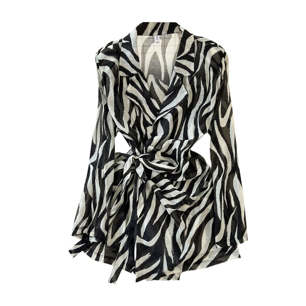 Sunscreen Zebra Printed Shirt Dress