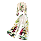 Pleated Knitwear&Wide-leg Trousers Printed 2Pcs