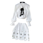 Bow-tie Shirt&Beaded Skirt 2Pcs