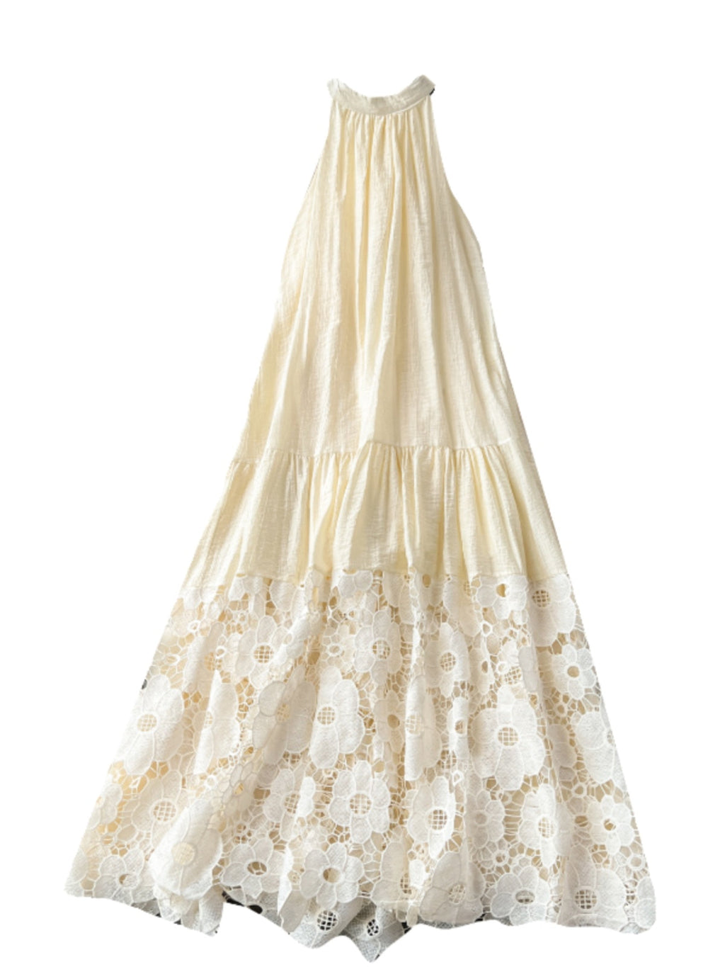 Niche Embroidered Lace-up Halter Dress