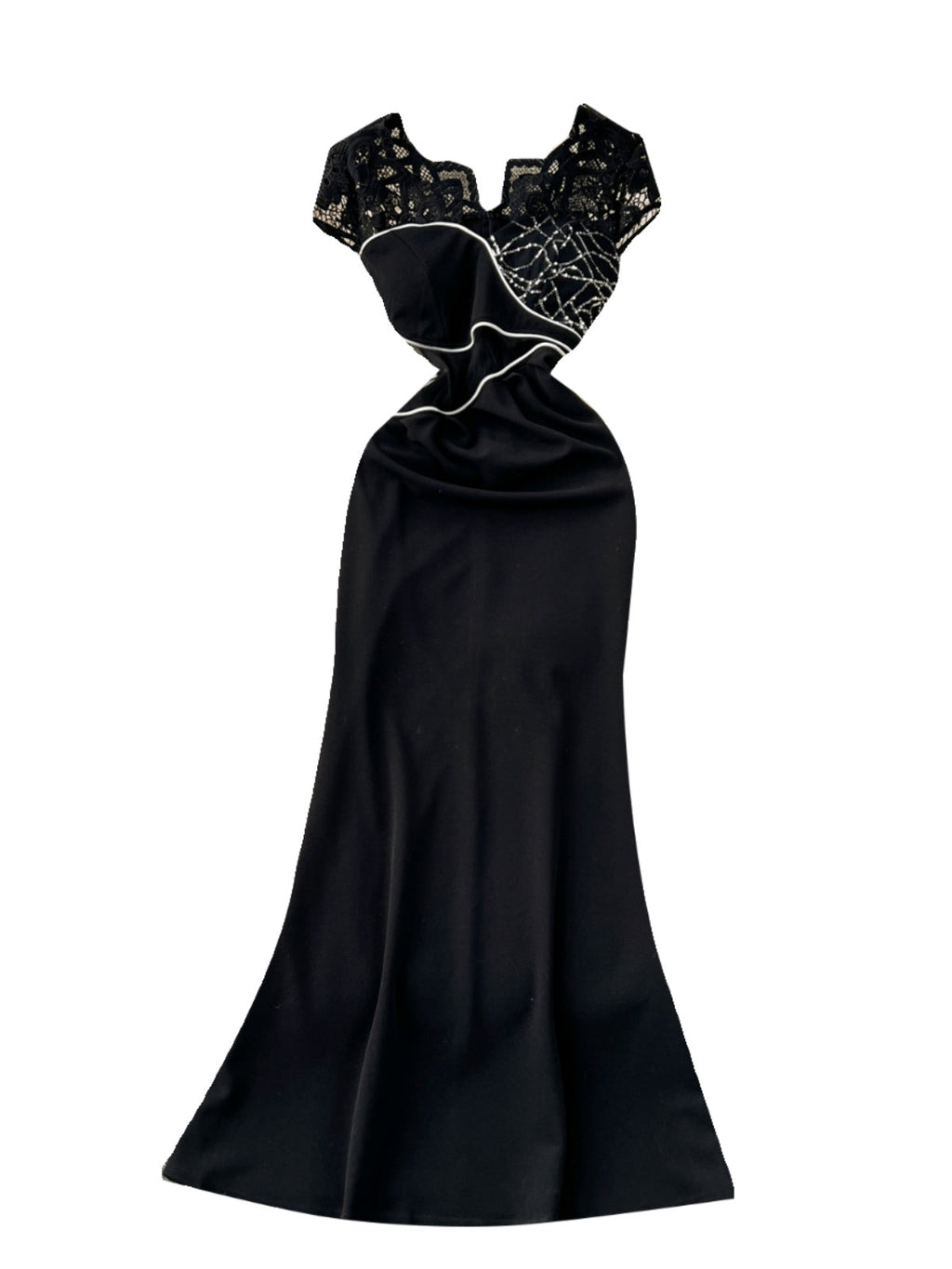 Elegant Sequined Embroidered Lace Black Dress