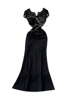 Elegant Sequined Embroidered Lace Black Dress