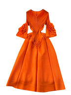 Courtly Solid Color Ruffled Dress